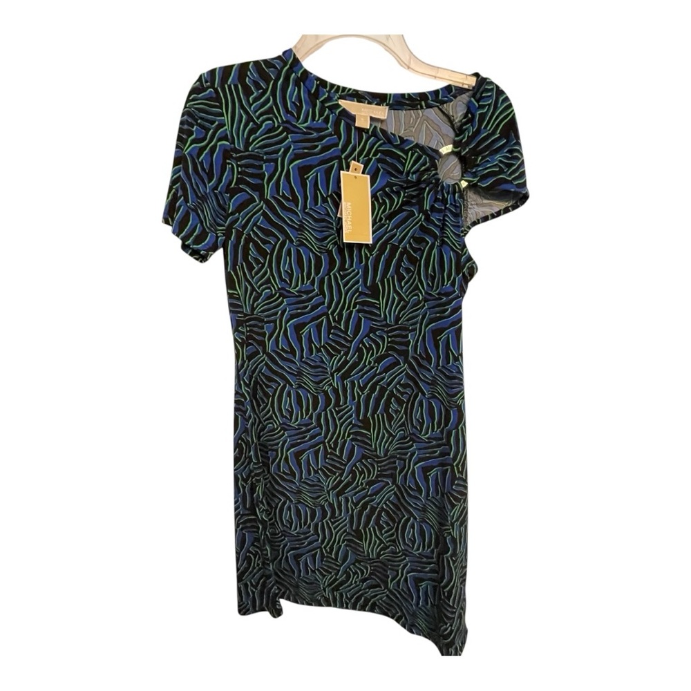Michael Kors Black and Blue Asymmetrical Sheath Dress - Picture 2 of 6